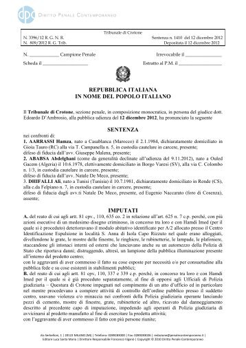 sentenza del Tribunale di Crotone - Diritto Penale Contemporaneo