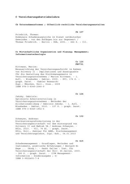 FBV - Fachbibliothek Versicherungswissenschaft - Universität zu Köln