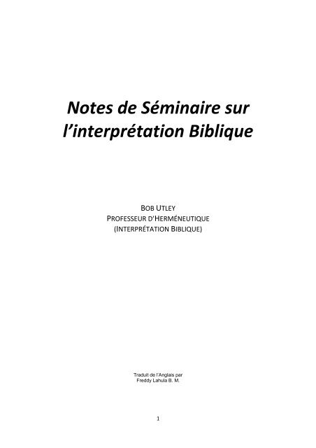 Notes De Sa C Minaire Sur L Interpra C Tation Biblique Free Bible