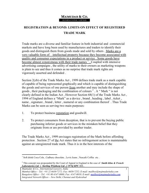 Effect Of Registered Trademark Re Majmudar Co
