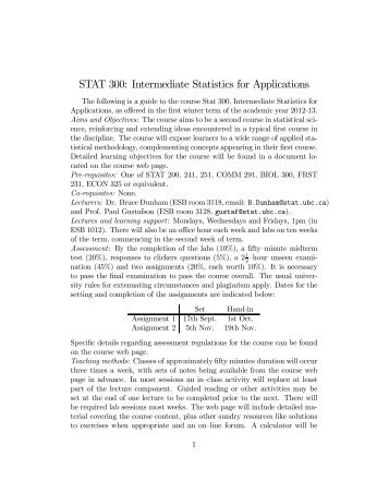 STAT 300: Intermediate Statistics for Applications