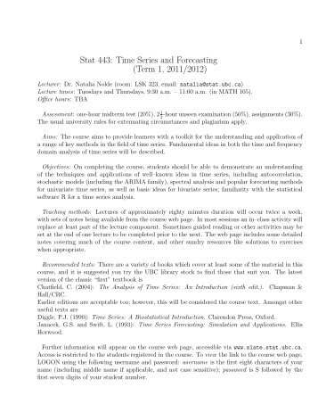 Stat 443: Time Series and Forecasting (Term 1, 2011/2012)