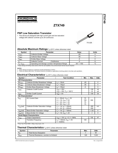 ZTX749 PNP Low Saturation Transistor - Hobby Engineering