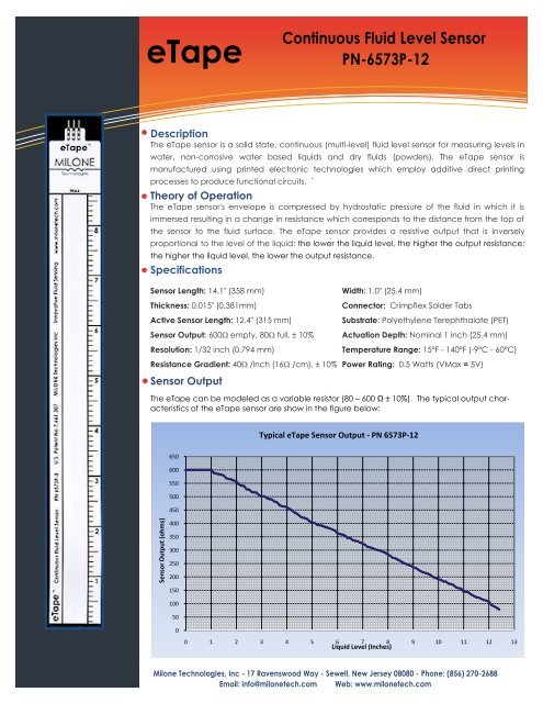 Continuous Fluid Level Sensor PN-6573P-12 - Milone Technologies ...