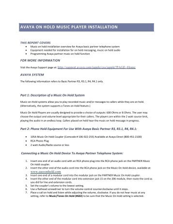 AVAYA ON HOLD MUSIC PLAYER INSTALLATION - Easy On Hold