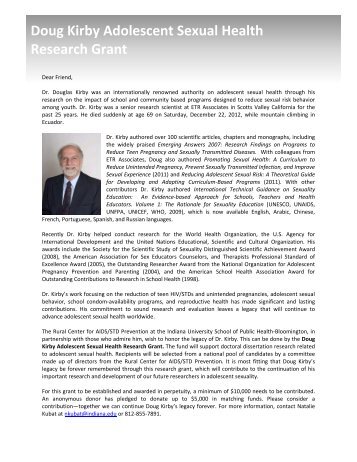 Doug Kirby Adolescent Sexual Health Research ... - ETR Associates