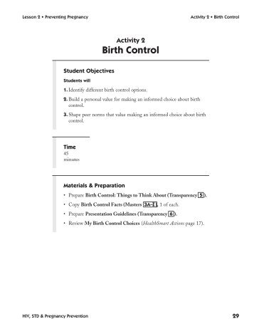 Activity 2 • Birth Control - ETR Health Promotion - ETR Associates