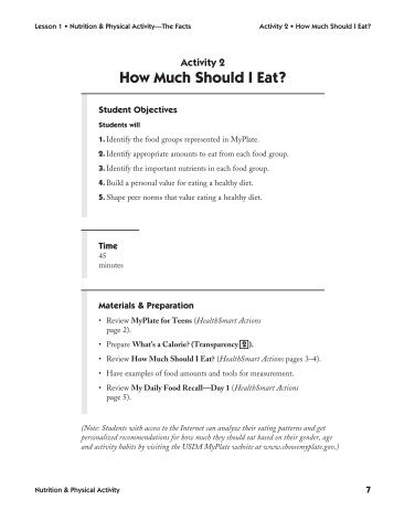 Activity 2 How Much Should I Eat? - ETR Health Promotion