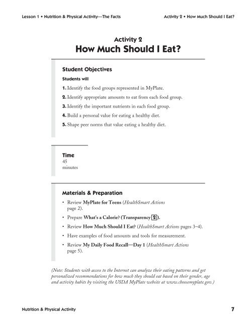 Activity 2 How Much Should I Eat? - ETR Health Promotion