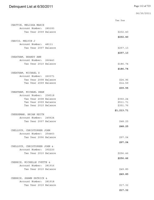 Delinquent List at 6/30/2011 - Gloucester County Virginia