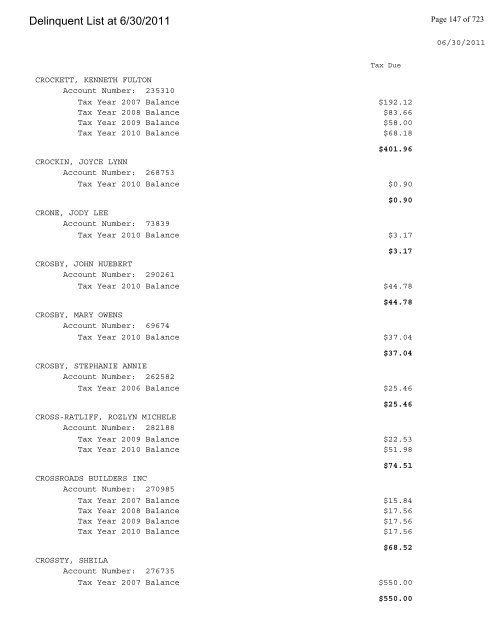 Delinquent List at 6/30/2011 - Gloucester County Virginia