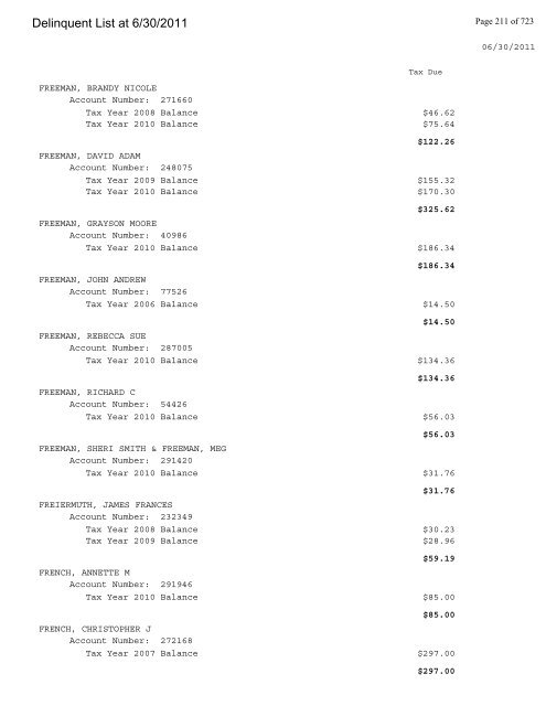 Delinquent List at 6/30/2011 - Gloucester County Virginia