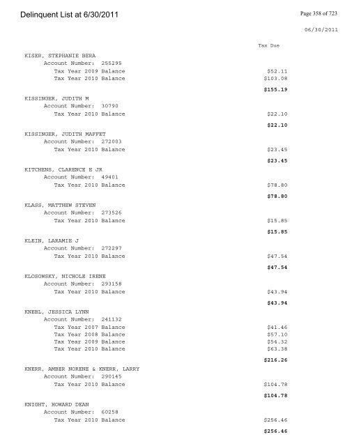 Delinquent List at 6/30/2011 - Gloucester County Virginia