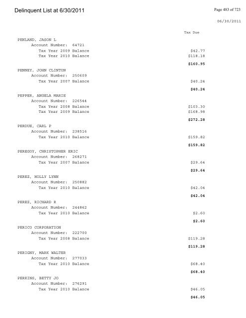 Delinquent List at 6/30/2011 - Gloucester County Virginia