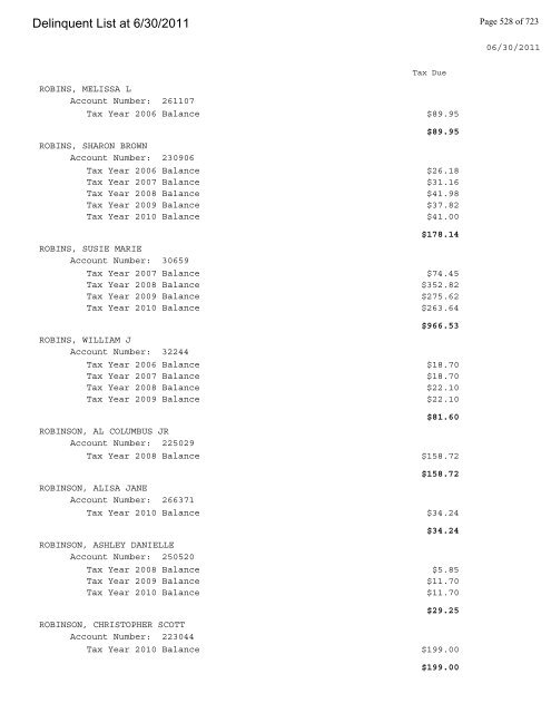 Delinquent List at 6/30/2011 - Gloucester County Virginia