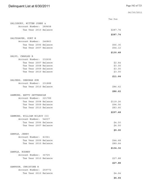 Delinquent List at 6/30/2011 - Gloucester County Virginia