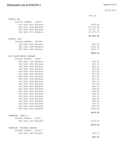 Delinquent List at 6/30/2011 - Gloucester County Virginia