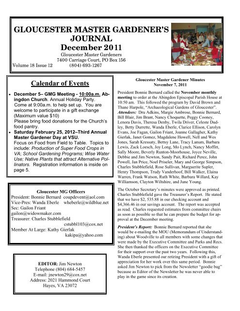 Dec newsletter 2011 - Gloucester County Virginia