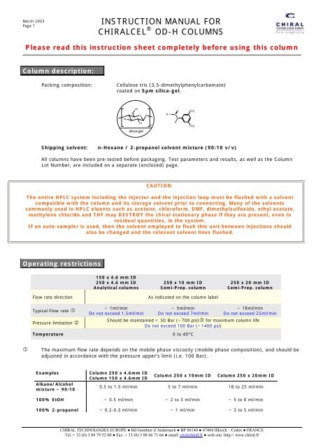 Instruction Manual For Chiralcela A Od H Columns