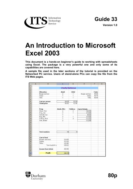 An Introduction to Microsoft Excel 2003 - Durham University