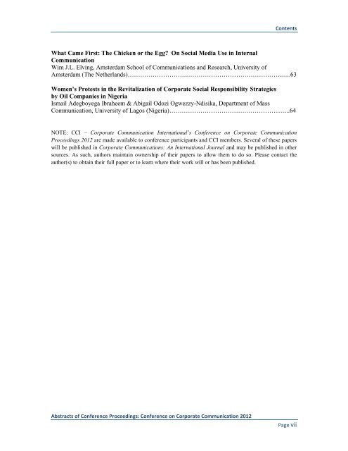 Proceedings: Conference on Corporate Communication 2012 Page 1