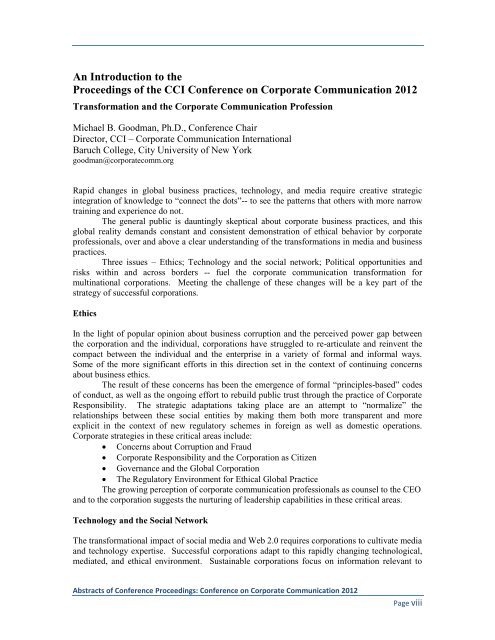 Proceedings: Conference on Corporate Communication 2012 Page 1