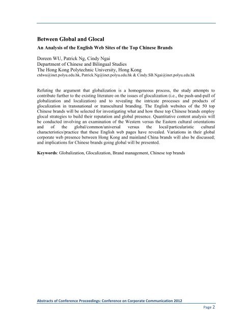 Proceedings: Conference on Corporate Communication 2012 Page 1