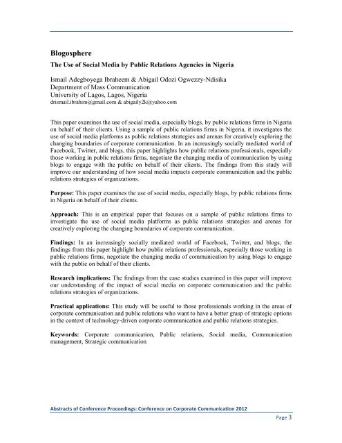 Proceedings: Conference on Corporate Communication 2012 Page 1