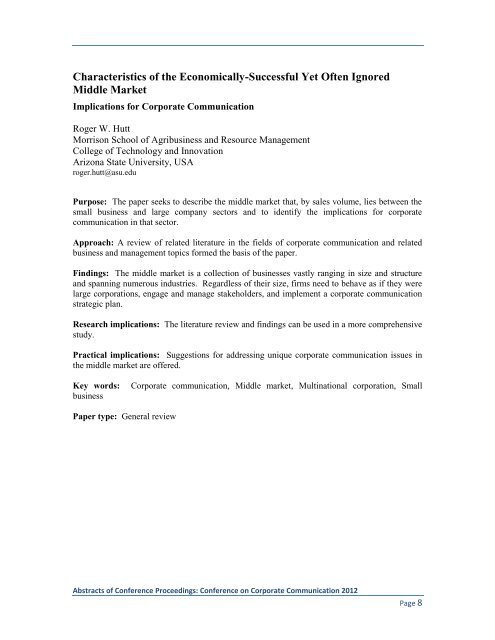 Proceedings: Conference on Corporate Communication 2012 Page 1