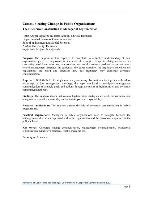 Proceedings: Conference on Corporate Communication 2012 Page 1