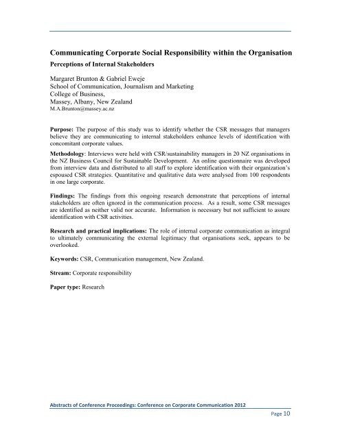 Proceedings: Conference on Corporate Communication 2012 Page 1