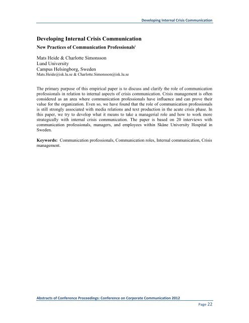 Proceedings: Conference on Corporate Communication 2012 Page 1