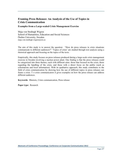 Proceedings: Conference on Corporate Communication 2012 Page 1