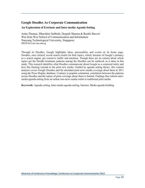 Proceedings: Conference on Corporate Communication 2012 Page 1