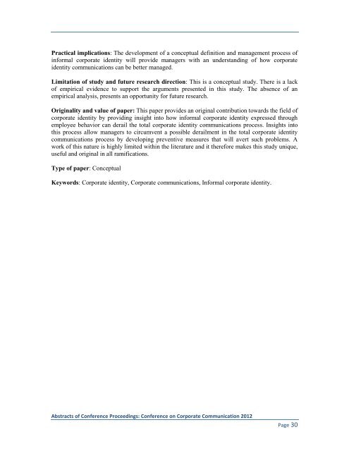 Proceedings: Conference on Corporate Communication 2012 Page 1