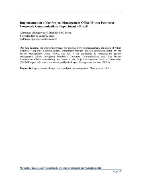 Proceedings: Conference on Corporate Communication 2012 Page 1