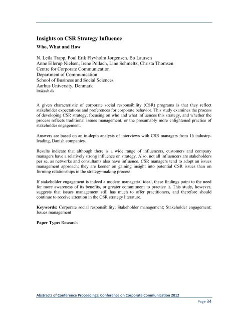 Proceedings: Conference on Corporate Communication 2012 Page 1