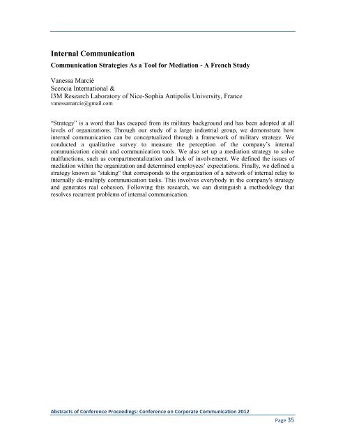 Proceedings: Conference on Corporate Communication 2012 Page 1