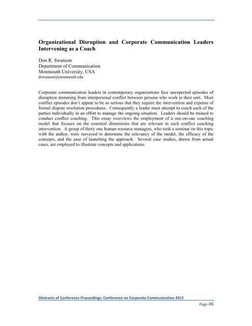 Proceedings: Conference on Corporate Communication 2012 Page 1