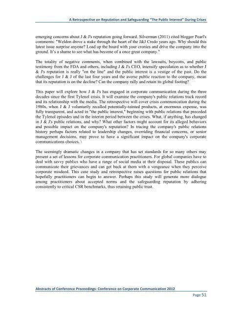 Proceedings: Conference on Corporate Communication 2012 Page 1