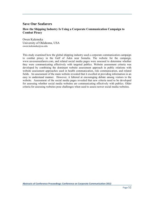 Proceedings: Conference on Corporate Communication 2012 Page 1