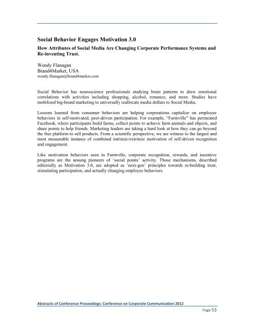 Proceedings: Conference on Corporate Communication 2012 Page 1