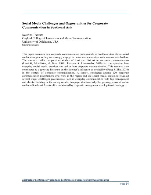 Proceedings: Conference on Corporate Communication 2012 Page 1