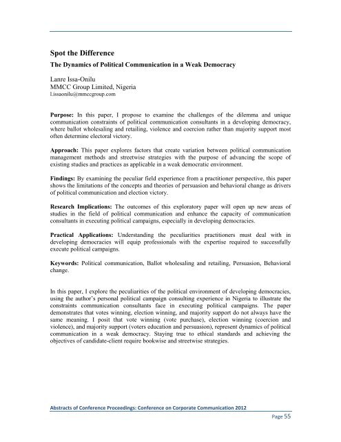 Proceedings: Conference on Corporate Communication 2012 Page 1