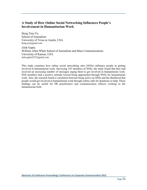 Proceedings: Conference on Corporate Communication 2012 Page 1