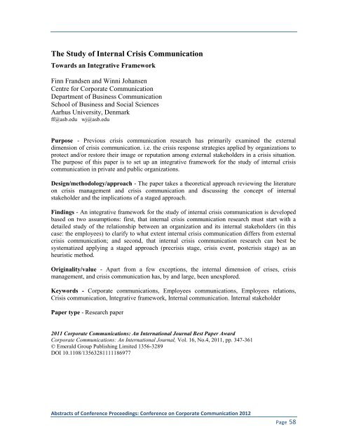 Proceedings: Conference on Corporate Communication 2012 Page 1