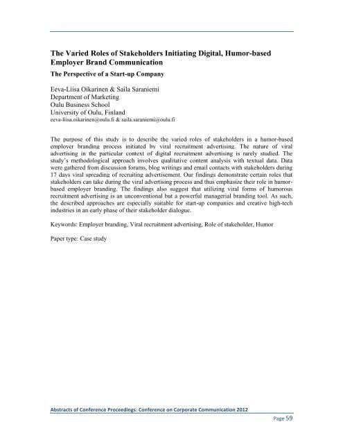 Proceedings: Conference on Corporate Communication 2012 Page 1