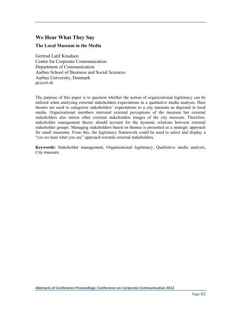 Proceedings: Conference on Corporate Communication 2012 Page 1