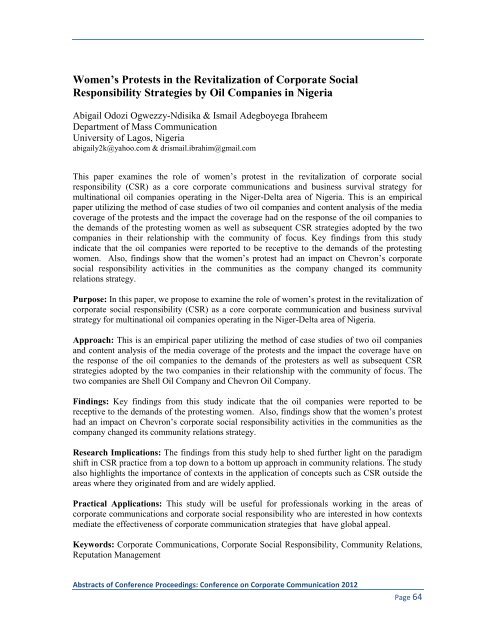 Proceedings: Conference on Corporate Communication 2012 Page 1