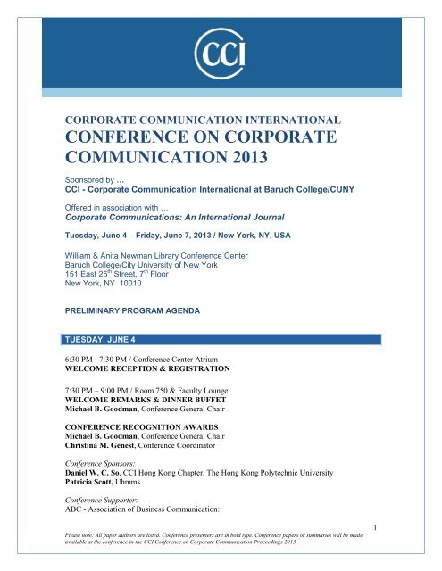 CONFERENCE ON CORPORATE COMMUNICATION 2013